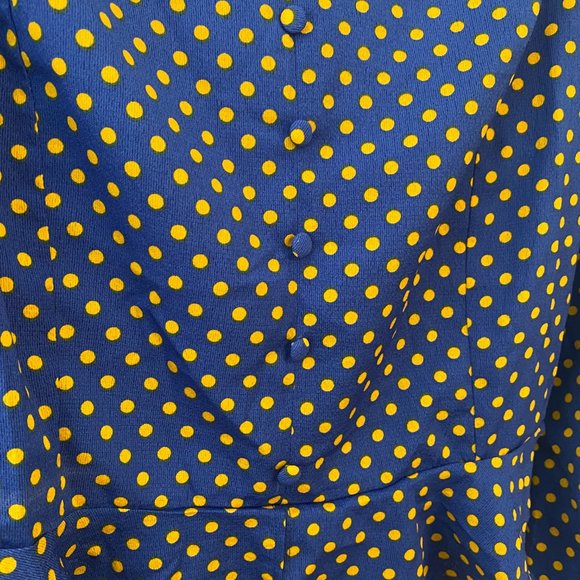 Blue Polka Dot Sweetheart Neck Peplum Long Sleeve Top - Size Large - Picture 7 of 10